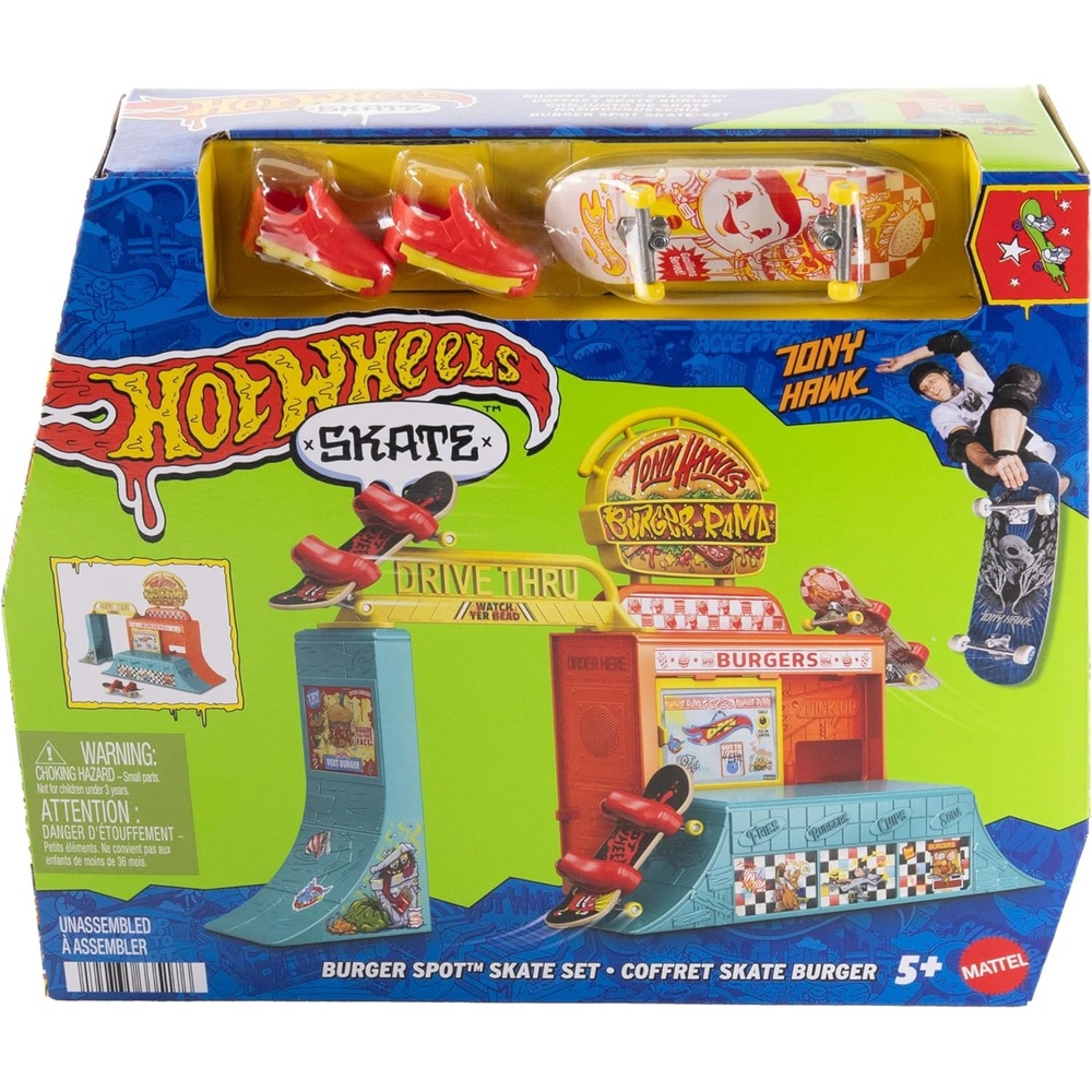 image:imageHot Wheels Skate Playet with Exclusive Fingerboard amp Pair of Shoes Skate Burger Spot Set with Detachable Ramp Grind Rail amp Multiple Configurations