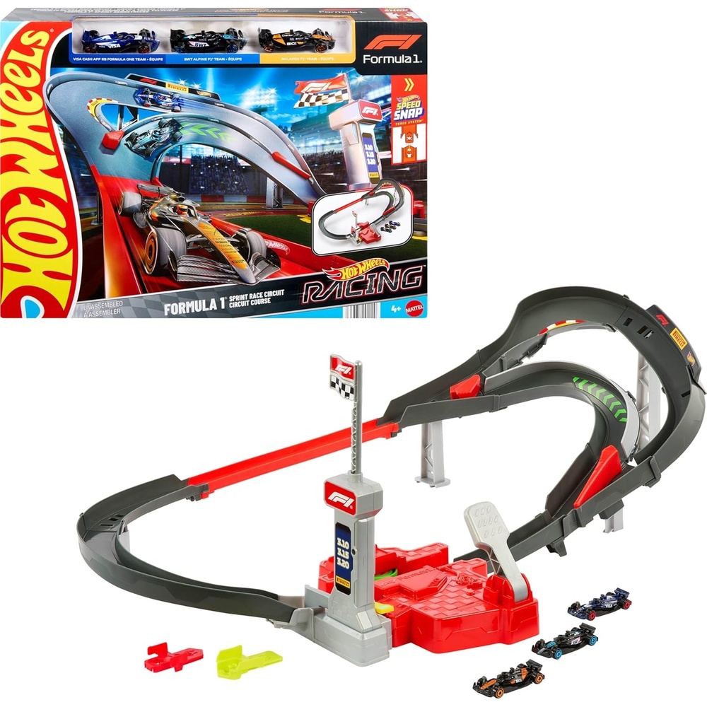 image:imageHot Wheels Toy Car Track Set 3 Formula 1 DieCast Vehicles in 164 Scale McLaren F1 Team Alpine amp VCARB Sprint Race Circuit Teams May VaryTrack