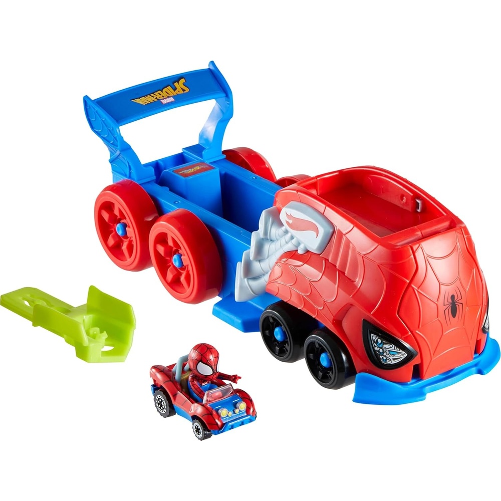 image:imageHot Wheels Toy Car Track Set SpiderMan LargeScale Launcher and Hauler with DieCast RacerVerse Vehicle