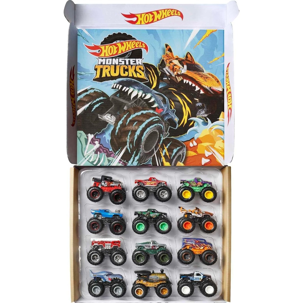 image:imageHot Wheels Toy Cars amp Monster Trucks Sharks vs Dinos Multipack with 2 Big Rigs 2 164 Scale Monster Trucks amp 2 164 Scale Hot Wheels Vehicles12Pack Ultimate Chaos