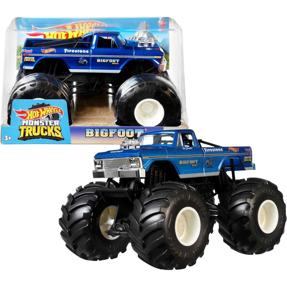 image:imageHot Wheels Toy Monster Trucks DieCast Bigfoot inU53 124 Scale Oversized Play Vehicle for Kids amp CollectorsBigfoot