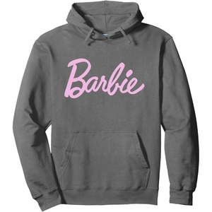 Barbie – Classic Script Light Pink Logo Pullover Hoodie(Asphalt Grey)