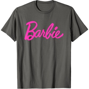 Barbie – Classic Script Pink Logo T-Shirt(Asphalt Grey)