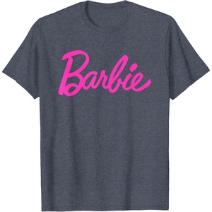 Barbie – Classic Script Pink Logo T-Shirt(Heather Blue)
