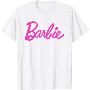 Barbie – Classic Script Pink Logo T-Shirt(White)