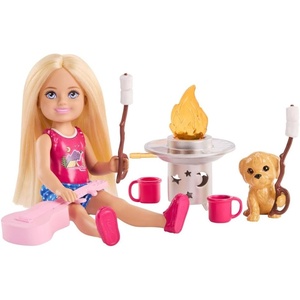 Barbie Chelsea Outdoor Adventures Playset, Family & Friends Set with Small Blonde Doll, Pet Puppy & 5+ Camping Accessories