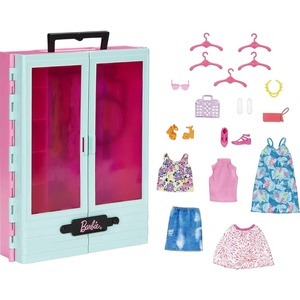 Barbie Closet Playset with 3 Outfits, 3 Pairs of Shoes, 2 Purses, Necklace and Sunglasses Accessories, 5 Hangars, Gift for 3 to 8 Years Old(Closet)