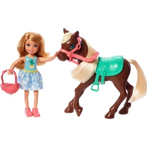 Barbie Club Chelsea Doll & Horse Set, Blonde Small Doll in Removable Skirt & Brown Pony with Blonde Mane, Plus Riding Accessories(Blonde)