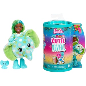 Barbie Cutie Reveal Chelsea Small Doll, Jungle Series Monkey Plush Costume, 7 Surprises Including Mini Pet & Color Change(Elephant)