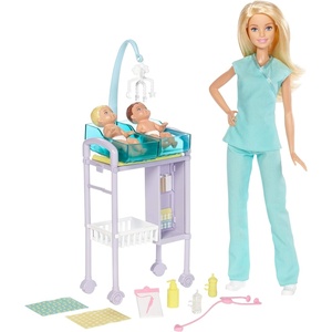 Barbie Doll Baby Doctor Play Set with Two Patients