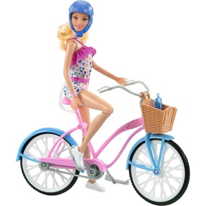 Barbie Doll and Bike Playset with Doll (11.5 in, Blonde), Bicycle with Rolling Wheels & Water Bottle Accessory, Gift for 3 to 7 Year Olds