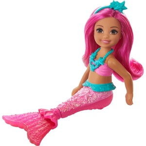 Barbie Dreamtopia Chelsea Mermaid Doll with Pink Hair & Tail, Royal Headband Accessory, Small Doll Bends at Waist(Pink)