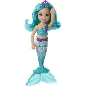 Barbie Dreamtopia Chelsea Mermaid Doll with Pink Hair & Tail, Royal Headband Accessory, Small Doll Bends at Waist(Teal)