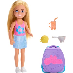 Barbie Family & Friends Cupcake Baking Backpack Blonde Chelsea Doll, Wearable Backpack with Baking Play Pieces