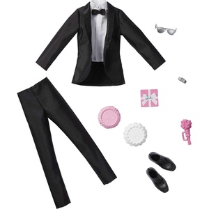 Barbie Fashion & Accessories Pack, Bridal Set with Groom Outfit for Ken Doll with Tuxedo, Shoes, Watch, Wedding Cake with Tray & Bouquet