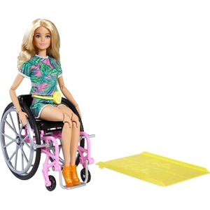 Barbie Fashionistas Doll #165 with Wheelchair & Ramp, Wavy Blonde Hair & Tropical-Print Outfit with Accessories(Tropical Print)