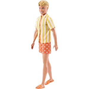 Barbie Fashionistas Style Ken Doll #252 with Blond Hair, Wearing Orange and Yellow Polka-Dot Board Shorts with Yellow and White Striped Shirt, Orange Shoes