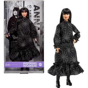 Barbie Inspiring Women Anna Sui Doll Collectible in Boho Chic Black Dress Outfit with Boots, Sunglasses, & Perfume Accessory