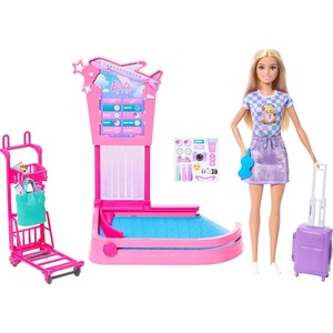 Barbie ‘Malibu’ Family & Friends Limitless Adventure Blonde Fashion Doll with Baggage Claim, Luggage, Trolly, Conveyer Belt and Carry-On