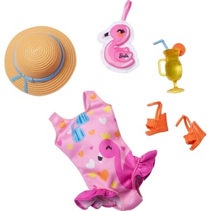 Barbie My First Barbie Clothes, Fashion Pack for 13.5-inch Preschool Dolls, Set withSwimsuit, Flamingo & Beach Accessories