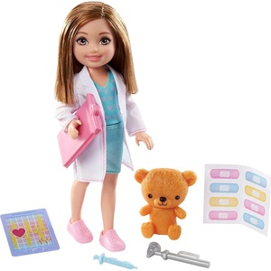 Barbie Playset with Brunette Chelsea Can Be Doctor Doll & Accessories Including Clipboard, Medical Tools & Bandage Stickers(6 Inch)