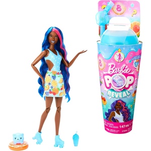 Barbie Pop Reveal Doll & Accessories, Fruit Punch Scent with Blue Hair, 8 Surprises Include Slime, Color Change & Puppy(Fruit Punch)