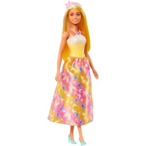Barbie Royal Doll with Brightly Highlighted Fantasy Hair, Colorful Accessories, Yellow Ombre Bodice & Butterfly-Print Skirt