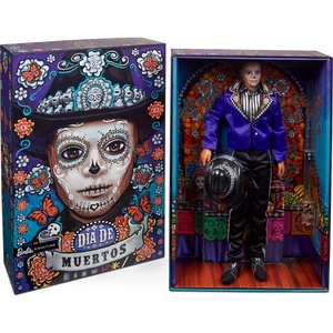 Barbie Signature Ken Fashion Doll, 2023 Dia de Muertos Collectible with Blue Jacket, Black Hat & Doll Stand