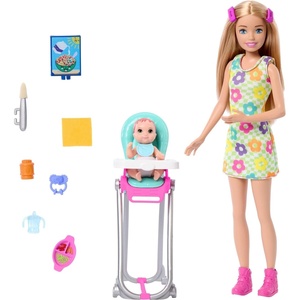 Barbie Skipper Doll & Playset with Accessories, Babysitting Set Themed to Mealtime, Color-Change Toy Play(Blonde)