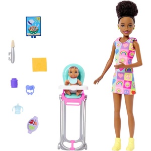 Barbie Skipper Doll & Playset with Accessories, Babysitting Set Themed to Mealtime, Color-Change Toy Play(Brunette)