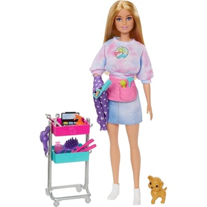 Barbie Stylist Doll & 14 Accessories, Blonde Barbie “Malibu” Fashion Doll On-set with Cart, Smock, Makeup Palette, Pet Puppy & More(Blonde)