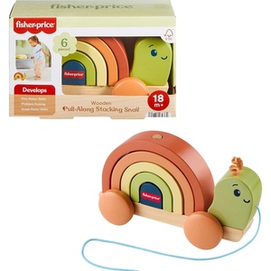 Fisher-Price Wood Toddler Toy Pull-Along Stacking Snail, Tiny Garden 6-Piece Wooden Activity for Motor Skill Development Kids Ages 18+ Months