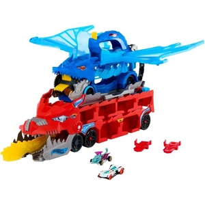 ​Hot Wheels City Toy Car Track Set, Ultimate Dual Dragon Transporter & 2 Die-Cast Cars, Large-Scale Dragon & Detachable Dragon, Stores 20+ Vehicles