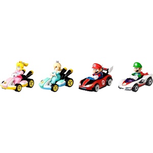 Hot Wheels Mario Kart Vehicle 4-Pack, Set of 4 Fan-Favorite Characters Includes 1 Exclusive Model, Collectible Gift for Kids & Fans Ages 3 Years Old & Up(4-Pk #3 Luigi)