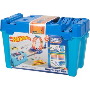 Hot Wheels Toy Car Track Set, Track Builder Multi Loop Box Playset & 1:64 Scale Vehicle, 10 feet of Track Components in Storage Box(Multi Loop Box)