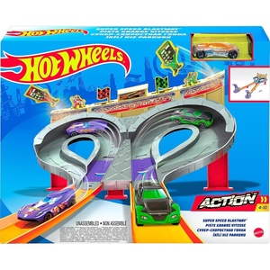 Hot Wheels Track Set Super Speed Blastway Playset, Dual-Track Racing for 1 or 2 Players, Includes 1:64 Scale Toy Car